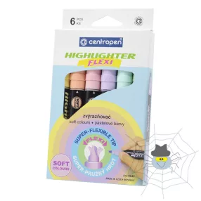   Szövegkiemelő készlet, 1-5mm, rugalmas vágott hegyű, Centropen 8542 pasztell 6 klf. szín