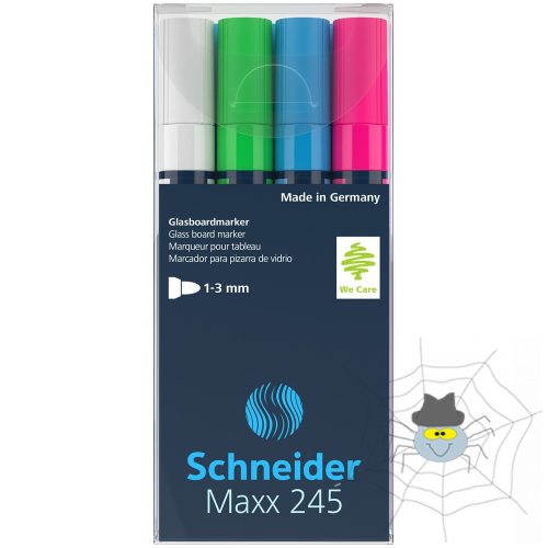 Táblamarker üvegtáblához 1-3mm, Schneider Maxx 245, 4 klf. szín