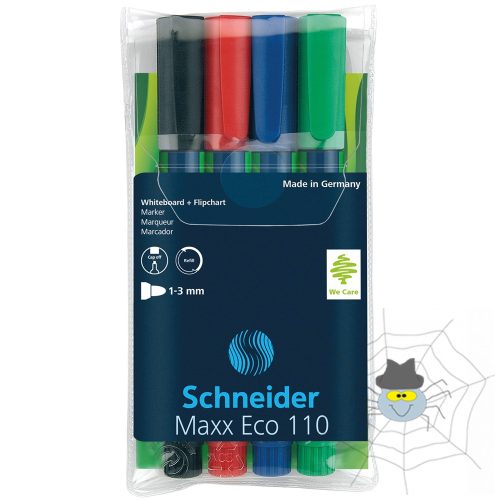 Tábla- és flipchart marker készlet 1-3mm, kerek végű Schneider Maxx Eco 110, 4 klf. szín