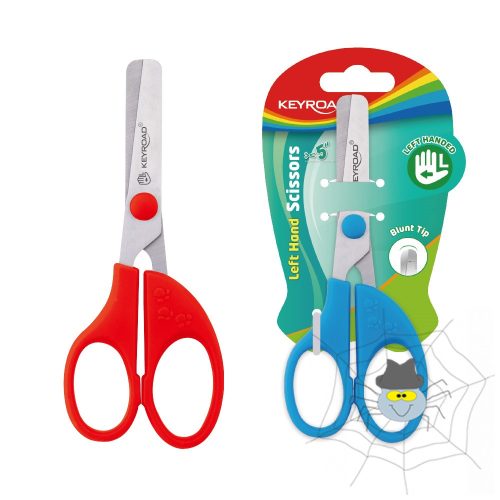Olló balkezes 13 cm tompa fejű 1 db/bliszter Keyroad Left-handed vegyes színek