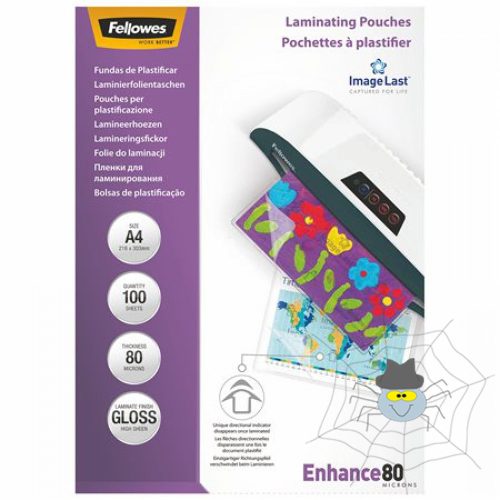 Fellowes® lamináló fólia, A4, 80 mikron, fényes, 100 db/doboz