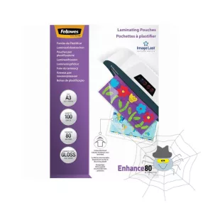   Fellowes® lamináló fólia, A3, 80 mikron, fényes, 100 db/doboz
