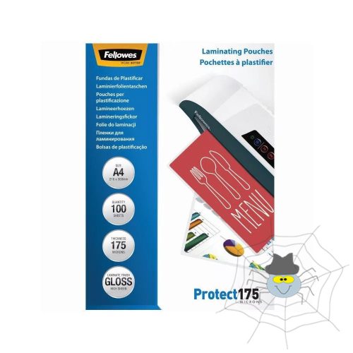 Lamináló fólia, A4, 175 mikron, fényes, 100 db/doboz, Fellowes®