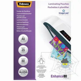   Lamináló fólia, A5, 80 mikron, fényes, 25 db/doboz, Fellowes®