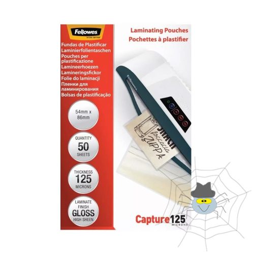 Lamináló fólia, 54x86mm, 125 mikron, fényes, 50 db/doboz, Fellowes®