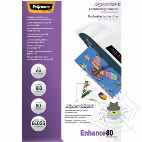   Lamináló fólia, A4, 80 mikron, fényes, 100 db/doboz, SuperQuick Fellowes®