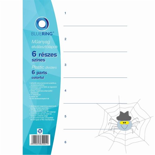 Elválasztólap, színes műanyag 6 részes Bluering®
