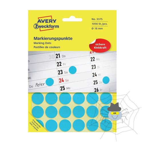 AVERY Zweckform etikett címke, Ø18 mm, jelölésre, 24 címke/ív, 44 ív/csomag - kék