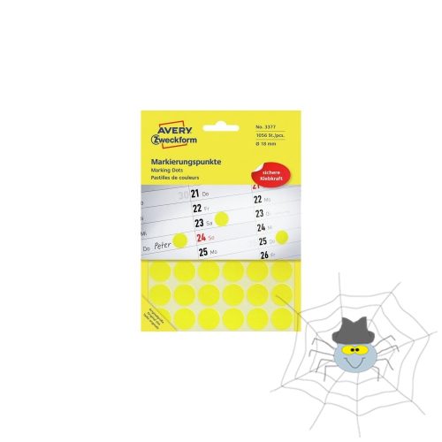 AVERY Zweckform etikett címke, Ø18 mm, jelölésre, 24 címke/ív, 44 ív/csomag - sárga