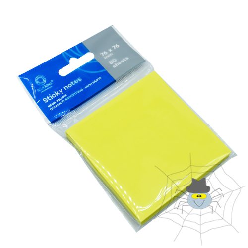 Jegyzettömb öntapadó, 76x76mm, 80lap, Bluering® , neon sárga