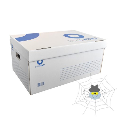 Archiváló konténer karton doboz fedeles 54x36x25cm, felfelé nyíló tetővel Bluering® fehér-kék