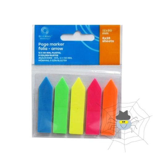 Jelölőcímke 12x50mm, 5x25lap, műanyag nyíl Bluering® 5 klf. szín