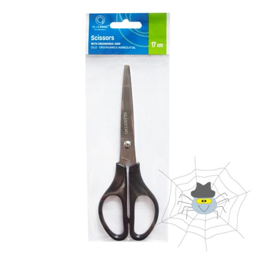 Bluering® olló 17cm, műanyag fekete nyél hegyes penge
