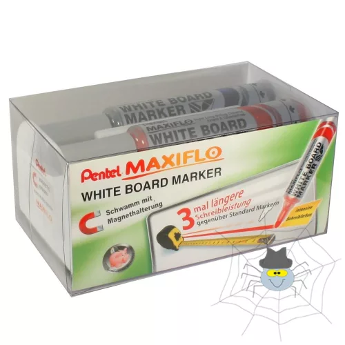 Táblamarker+törlő készlet 2,5mm, kerek hegyű, Maxiflo Pentel, 4 klf. szín