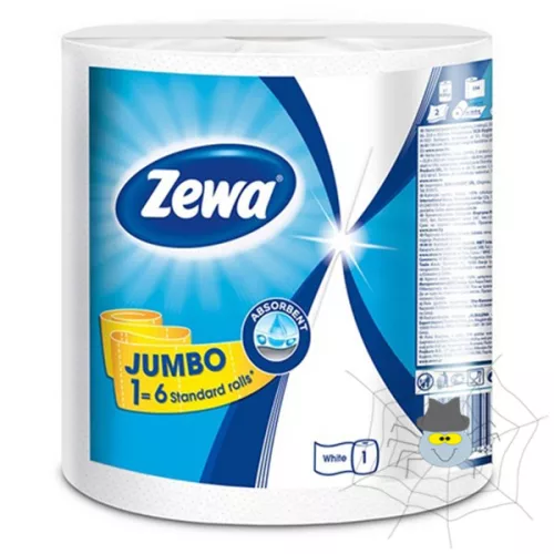 Kéztörlő tekercses háztartási ZEWA Jumbo White 2 rétegű 1 tekercses 325 lap