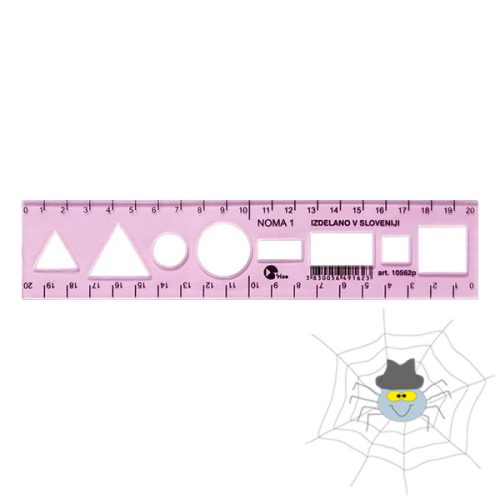 OPTIMA átlátszó sablon vonalzó 20 cm - pink
