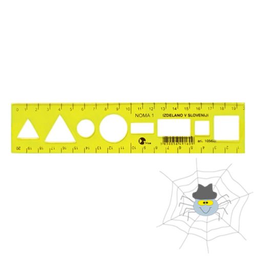 OPTIMA átlátszó, hajlékony sablon vonalzó 20 cm - sárga